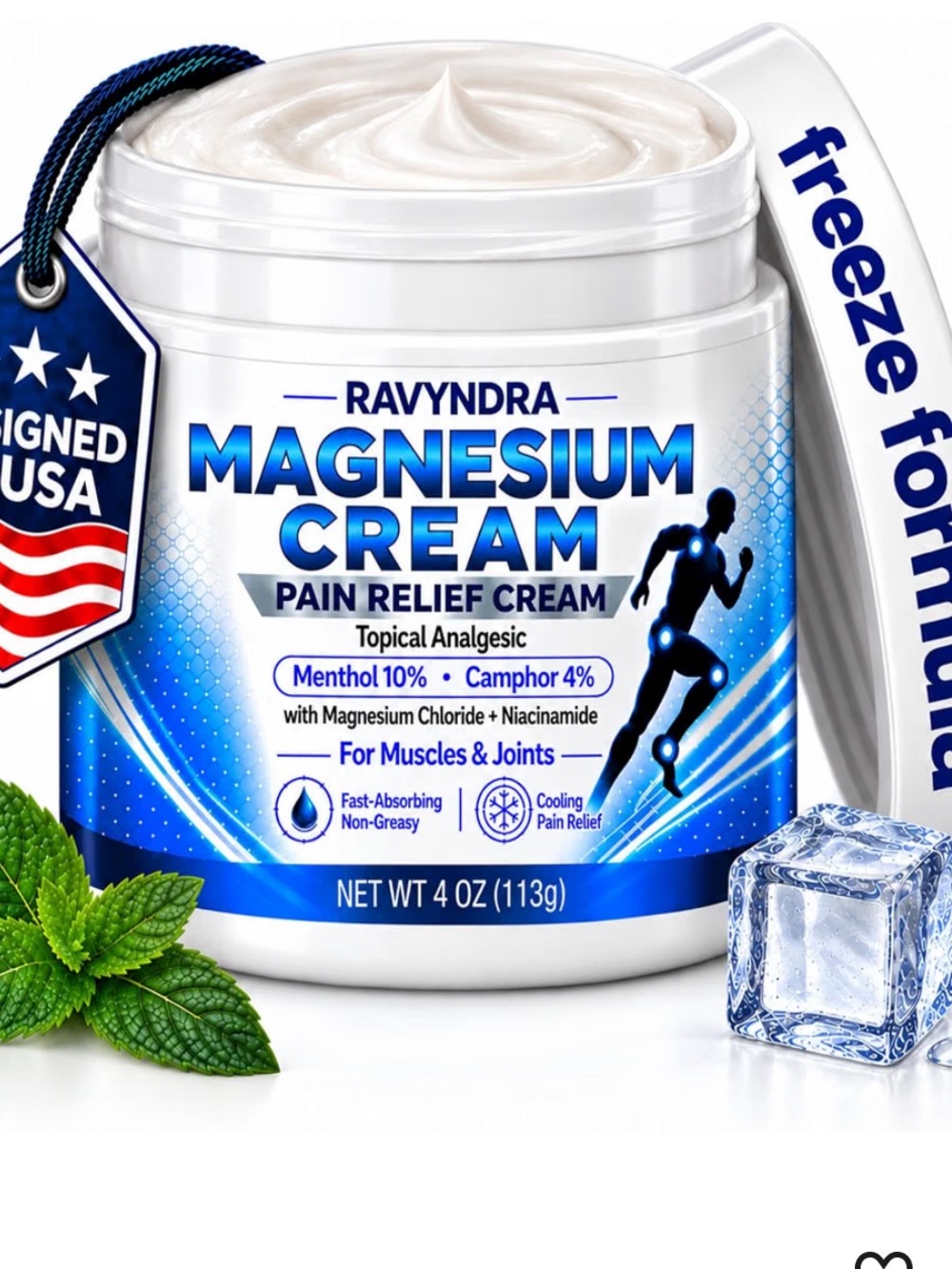 Ravyndra Magnesium Pain Relief Cream – Cooling Mint (White & Blue)